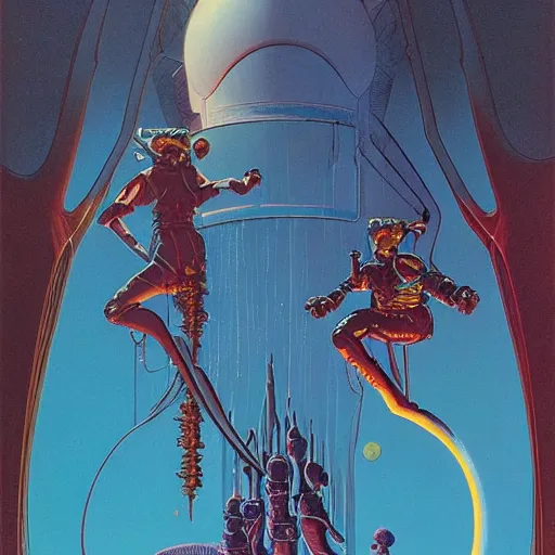 Prompt: artwork by moebius and John Harris and Michael Whelan