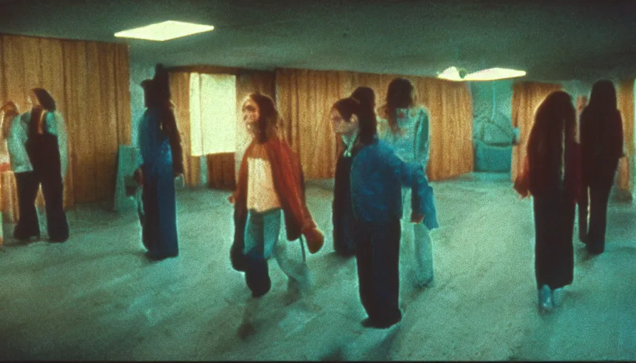 Prompt: 7 0 s film still from a horror movie about a religious cult, kodachrome, cinecolor, cinestill, film grain, film texture, retro, cinematic, high resolution, photorealism,