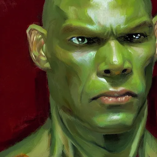 Image similar to face protrait of martian manhunter,, jeremy mann painting