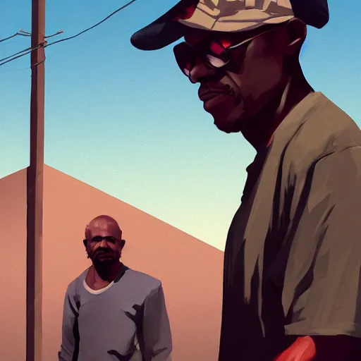 Image similar to old black man, flat background, greg rutkowski gta san andreas art