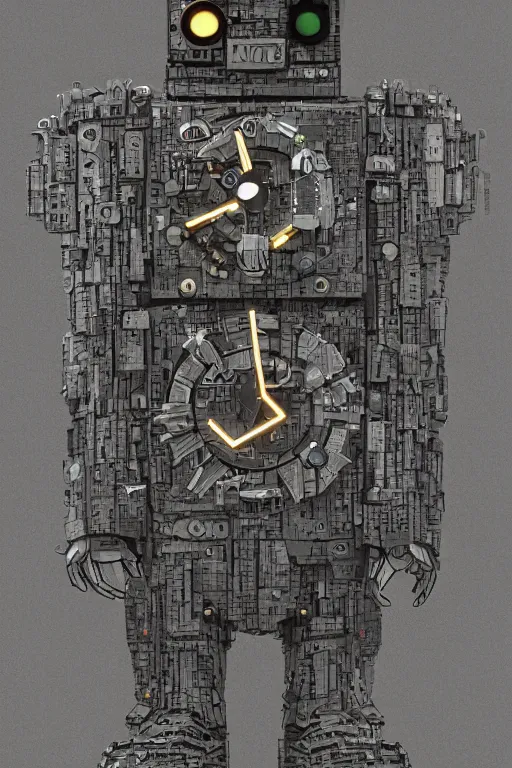 Image similar to a wise old wizard robot made of clocks, painted by wally wood and matt jefferies, trending on artstation, bright macro view pixar, award - winning, blueprint, chillwave, realism