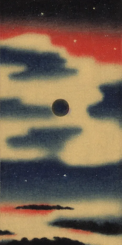 Image similar to painting of the night sky by kitano tsunetomi, 1 9 3 9