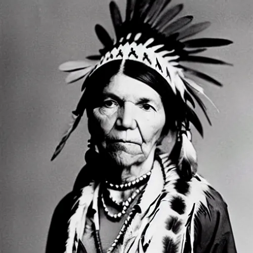 Image similar to photo of elizabeth warren as an american indian squaw from 1 8 5 0's,