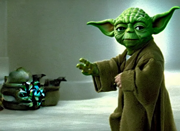 Image similar to film still of Danny Devito as Yoda in The Empire Strikes Back 1980