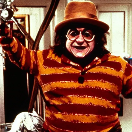 Image similar to Danny Devito as a Freddy Krueger in a Nightmare on Elm Street (1984)