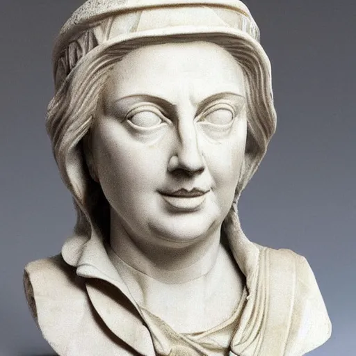 Prompt: lifelike marble bust of hillary clinton, artifact from ancient greece