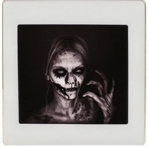 Prompt: a very beautiful polaroid picture of a zombie, award winning photography