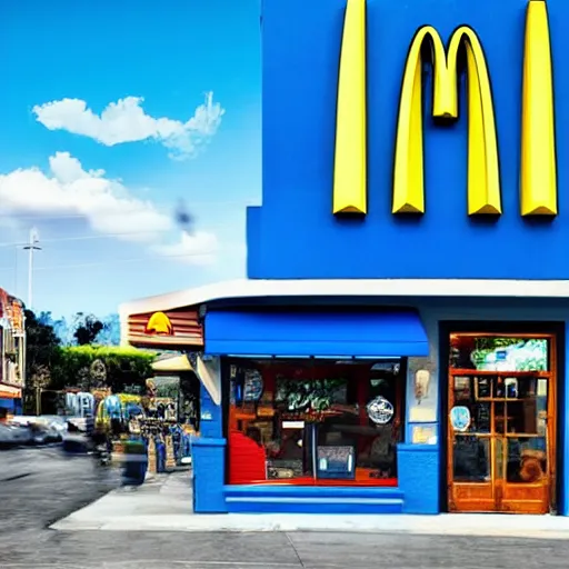 Image similar to McDonald's Restaurant, Blue themed, blue colors, 4k, realistic, award-winning photograph