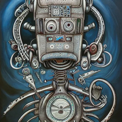 Image similar to a beautiful painting of robot by aaron horkey, trending on artstation