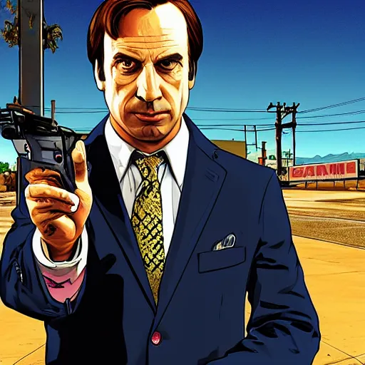 Prompt: saul goodman gta cover