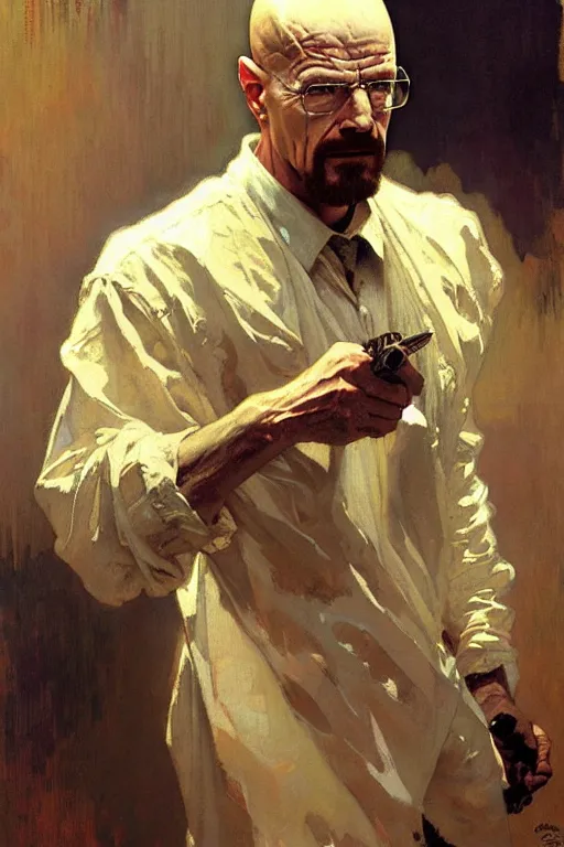 Image similar to walter white, painting by'phil hale '!!! gaston bussiere, craig mullins, greg rutkowski, alphonse mucha