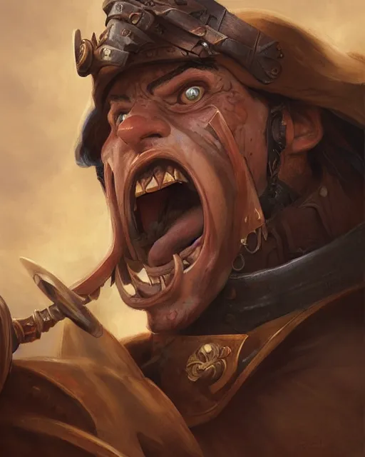 Prompt: a screaming spanish conquistador by filipe pagliuso and justin gerard, symmetric, detailed, intricate, anatomy, facial features, digital painting, treasure planet color scheme, masterpiece, sharp focus