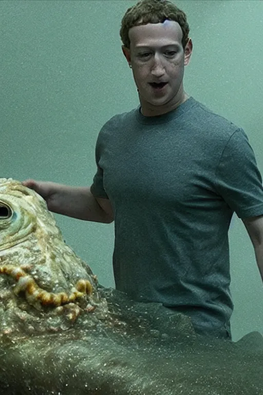 Image similar to mark zuckerberg as a fantastic lovecraftian sea creature, photorealistic, cinematic lighting, highly detailed, by guillermo del toro