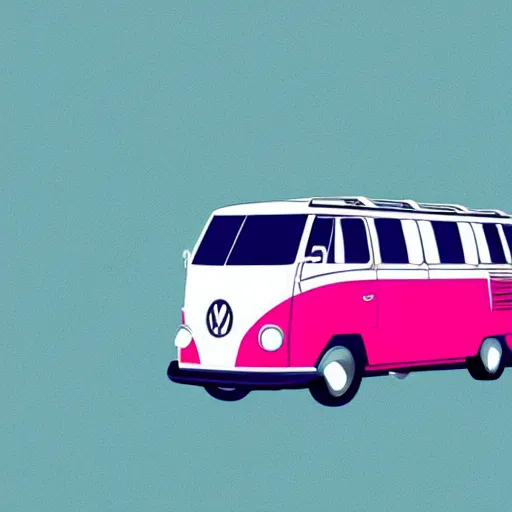 Prompt: illustration of an old van volkswagen, may 6 8, pastel colors, cool, hippie by malika favre