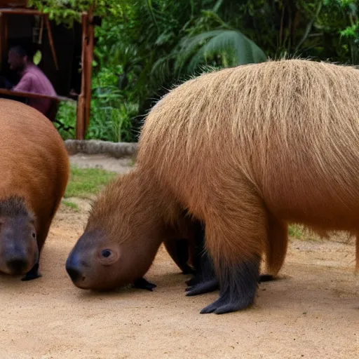 Prompt: Capybaras pulling up