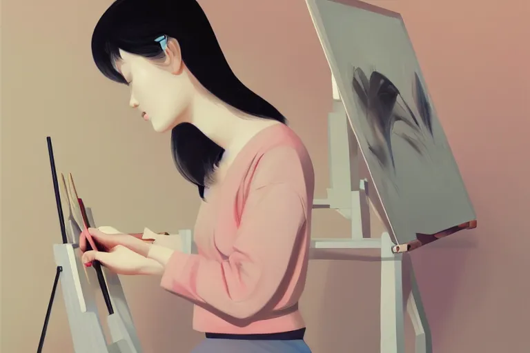 Image similar to beautiful illustration of a female artist painting an artwork on a computer screen by Hsiao-Ron Cheng, trending on art station