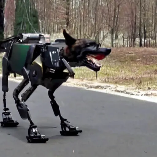 Prompt: boston dynamics dog fighting a war