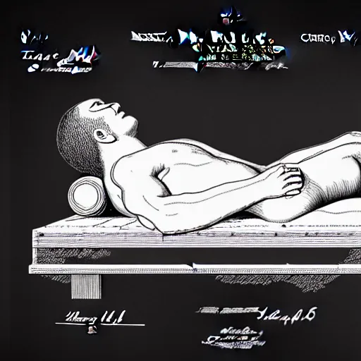 Prompt: sleeping man as a patent drawing. technical drawing. mathematical.