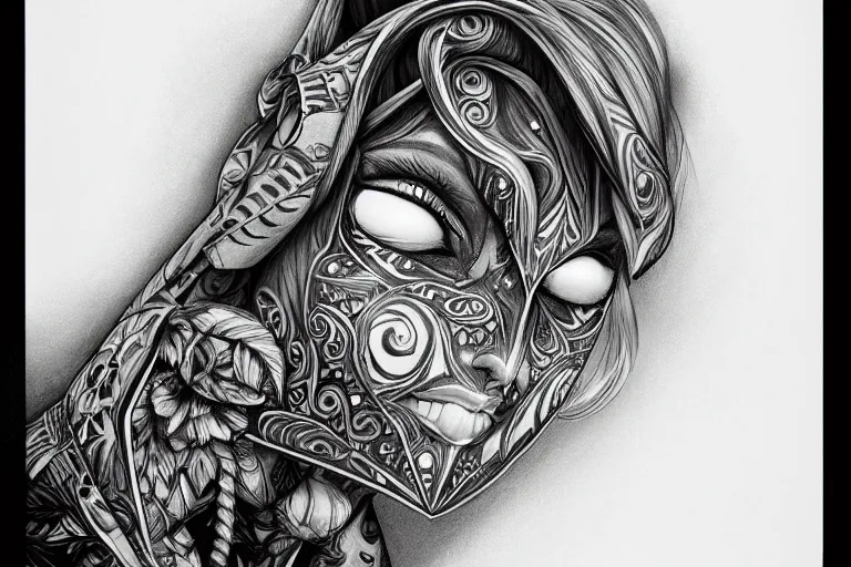 Image similar to graphite and white charcoal illustration of symmetrical!! portrait of floral borderlands 3 psycho, intricate, elegant, highly detailed, digital art, artstation, smooth, sharp focus, masterpiece