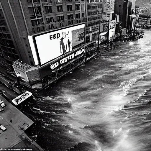 Prompt: photo of times square submerged underwater