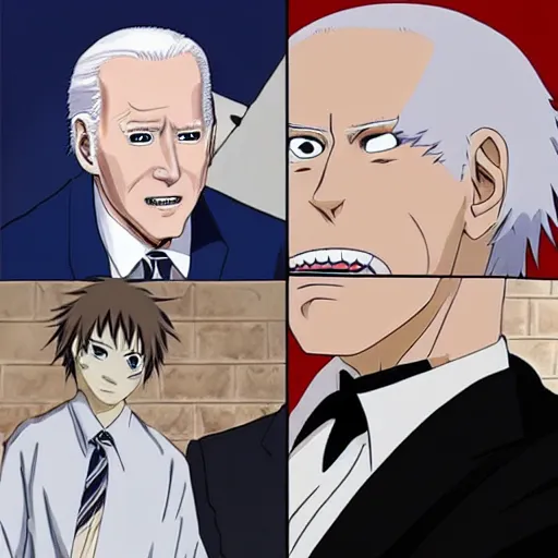 Image similar to biden deathnote anime, anime style