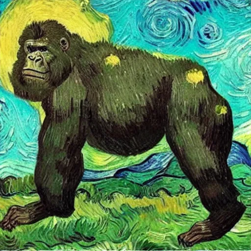 Image similar to van gogh painting of an extremely muscular gorilla