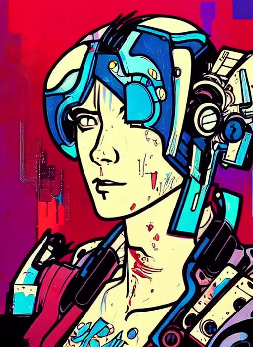 Image similar to cyberpunk gemini!! cyborg portrait illustration, pop art, splash painting, art by geof darrow, ashley wood, alphonse mucha, makoto shinkai