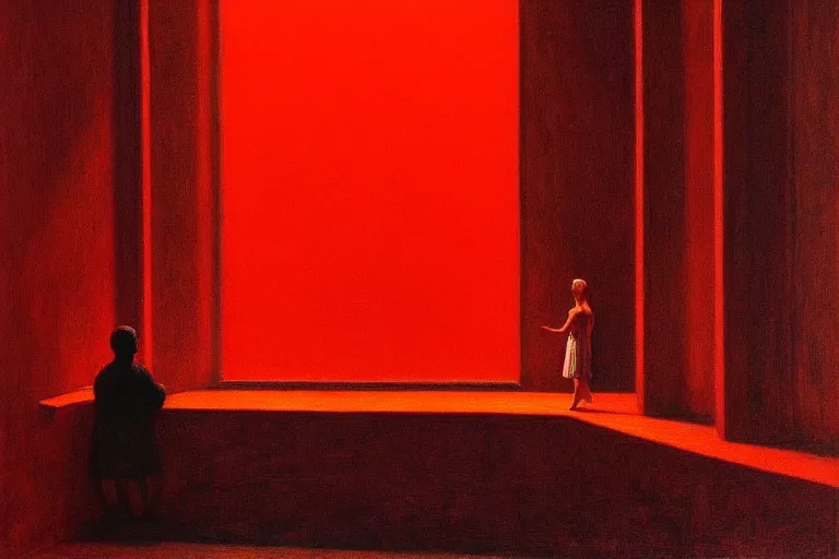 Image similar to only with red, crowd screaming, an exposed picture in a roman theater, in the style of beksinski, parts by edward hopper, parts by rodcenko, parts by yue minjun, intricate and epic composition, red by caravaggio, insanely quality, highly detailed, masterpiece, red light, artstation, 4 k