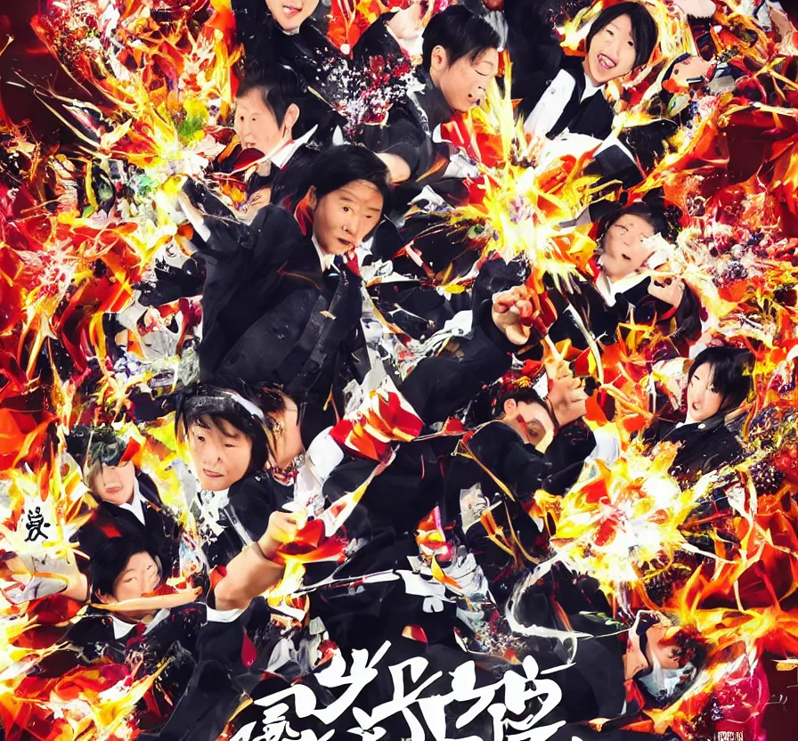 Prompt: genshin impact, film poster, explosion, qiqi