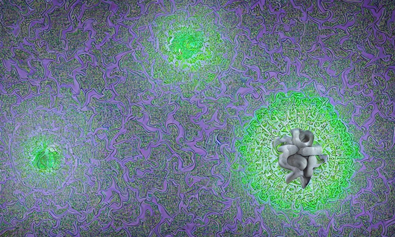 Image similar to mandelbrot 3 d volume fractal mandala ceramic chakra digital color stylized an ancient white bone and emerald gemstone relic, intricate engraving concept substance patern texture natural color scheme, global illumination ray tracing hdr fanart arstation by sung choi and eric pfeiffer and gabriel garza and casper konefal