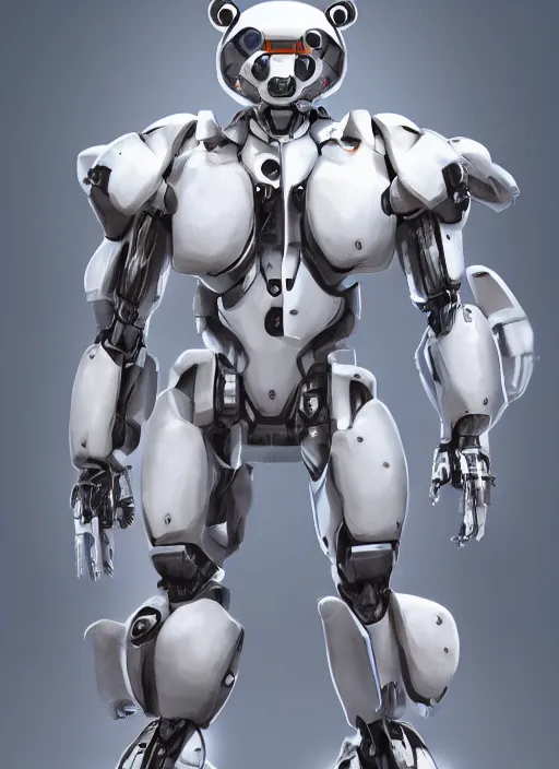 Image similar to mecha android panda, glossy texture, pure white, naturel, hyper detailed, digital art, trending in artstation, cinematic lighting, studio quality, smooth render, unreal engine 5 rendered, octane rendered, art style by klimt and nixeu and ian sprigger and wlop and krenz cushart