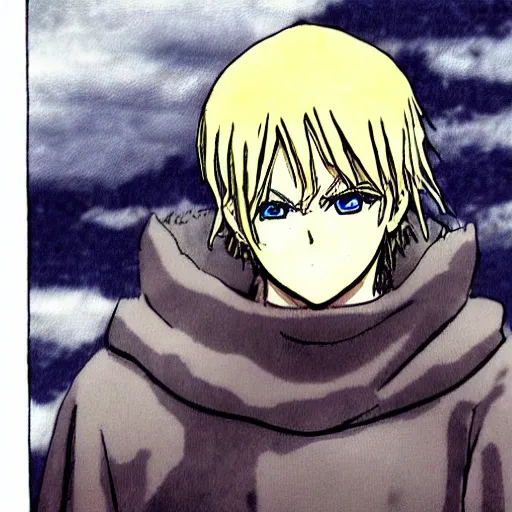 Image similar to fantasy blonde boy thief, vinland saga anime style