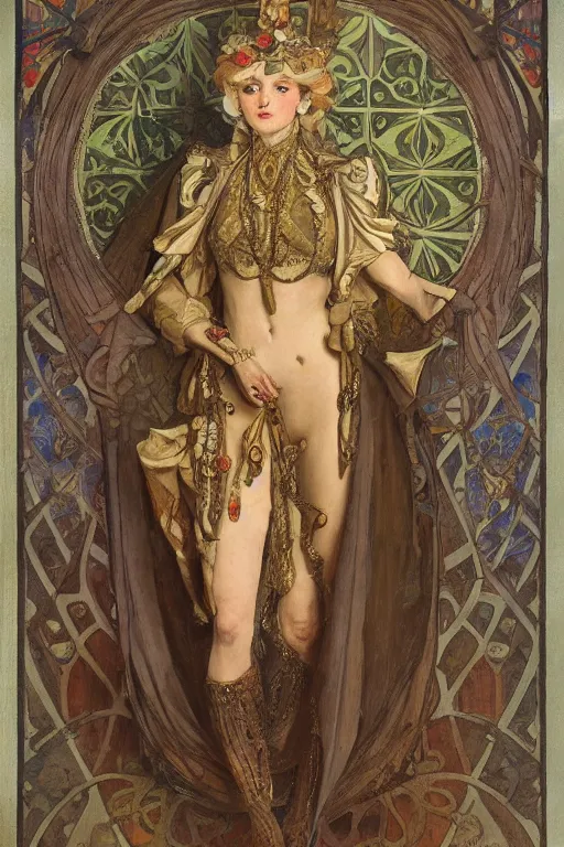 Image similar to oil painting of a stone gargoyle dressed as 17th century british nobility by mucha and mohrbacher