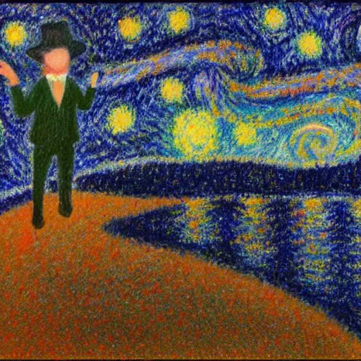 Image similar to starry night painting in the style of georges seurat