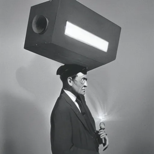 Image similar to man with projector head, 1960 photograph