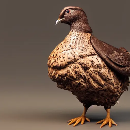 Image similar to a 3 d model of a grouse holding a blunderbuss, studio lighting, octane render, hyper detailed, product photography, 8 k, highly detailed