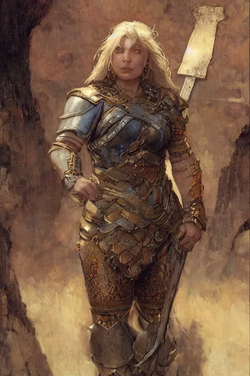 Prompt: a dwarven female warrior, by Edgar Maxence and Ross Tran and Michael Whelan