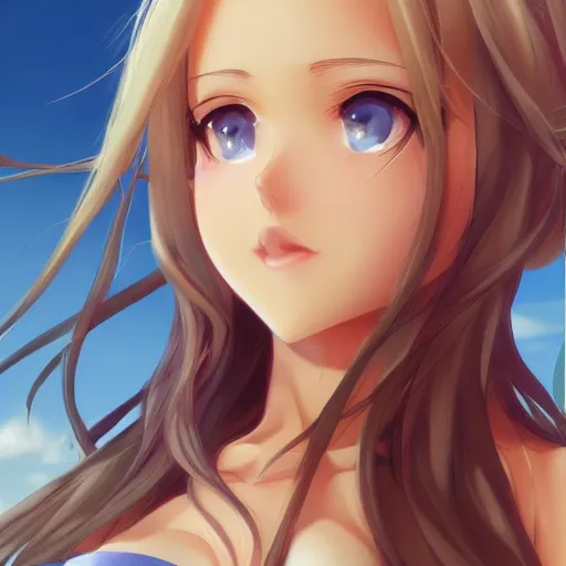 Image similar to a very beautiful mature yuuki asuna, full body, long wavy blond hair, sky blue eyes, full round face, bikini, miniskirt, front view, mid - shot, highly detailed, cinematic wallpaper by stanley artgerm lau