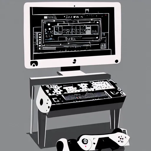 Image similar to A giant computer with a 404 error code, by Emiliano Ponzi, by Chris Ware, neogeo, criterion collection, 2d game art
