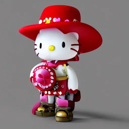 Image similar to Hello Kitty as cowboy, figurine, blender, octane render, 8K, studio lighting, detalied, CGSociety,