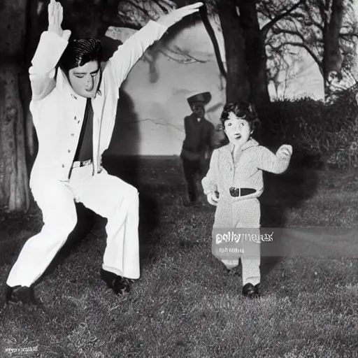 Prompt: historical footage of elvis on an easter egg hunt on easter sunday, 1 9 3 0 s, photorealistic, photo