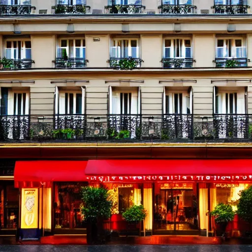 Image similar to Photo of a traditional Parisian hotel during a rainy night, Paris