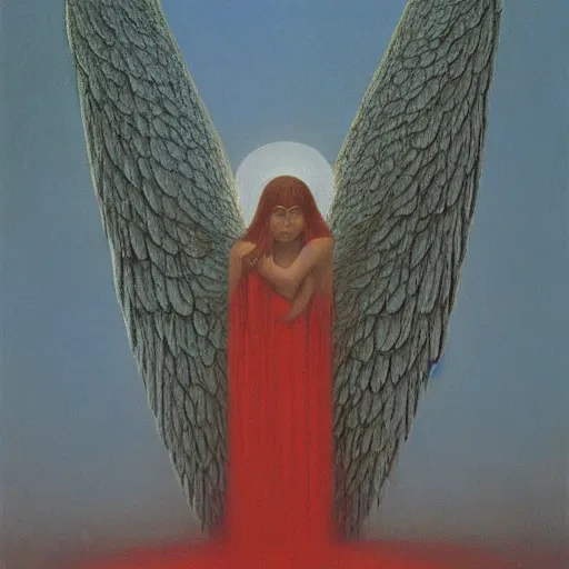 Prompt: angel by Zdzisław Beksiński, oil on canvas