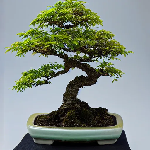 Prompt: studio photograph of an award - winning miniature kwanzan cherry bonsai forest featuring extreme detail that can be seen in contrast, image used to advertise new camera technology's ability to capture extreme detail