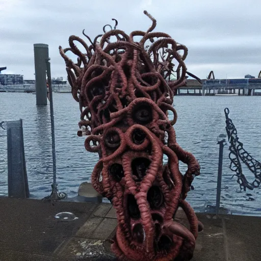 Image similar to I took this photo of a lovecraftian horror at the docks yesterday