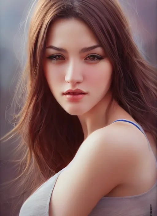 Image similar to photo of a gorgeous young woman in the style of stefan kostic, realistic, sharp focus, 8 k high definition, insanely detailed, intricate, elegant, art by stanley lau and artgerm