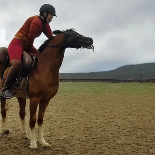 Prompt: chicken riding a horse