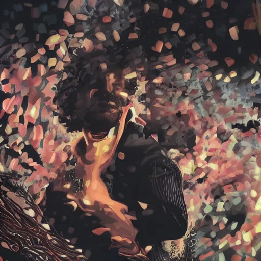 Image similar to terence McKenna posing seductively with psychedelic mushrooms, psychedelic, fractal, cinematic lighting, dramatic, octane render, full body, trending on artstation, perfect facial symmetry, bokeh, 8k, intricate, hyper detailed