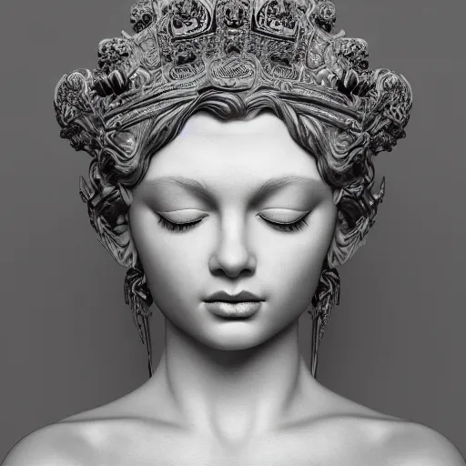 Image similar to wonderful princess made of marble, beautiful face, hyper detailed, flowing psychadelic background intricate and detailed, ornate 8 k gorgeous intricate detailed, octane render, black and white