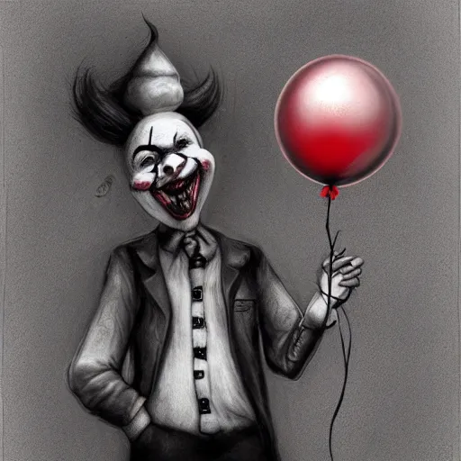 Image similar to surrealism grunge cartoon portrait sketch of a ghost with a wide smile and a red balloon by - michael karcz, loony toons style, pennywise style, horror theme, detailed, elegant, intricate